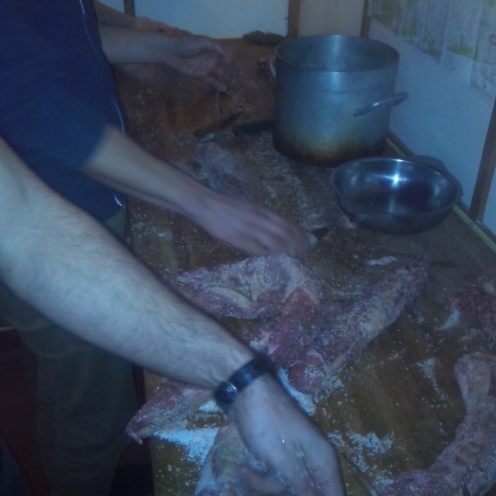 Salting party (meat massage)